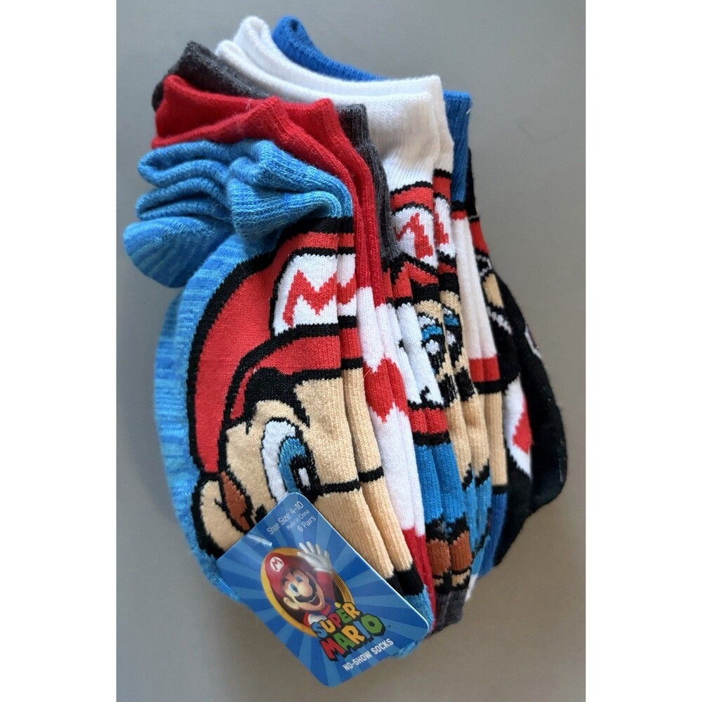 Boys Mario Socks Size 4-10  Pair of 6 NWT B5